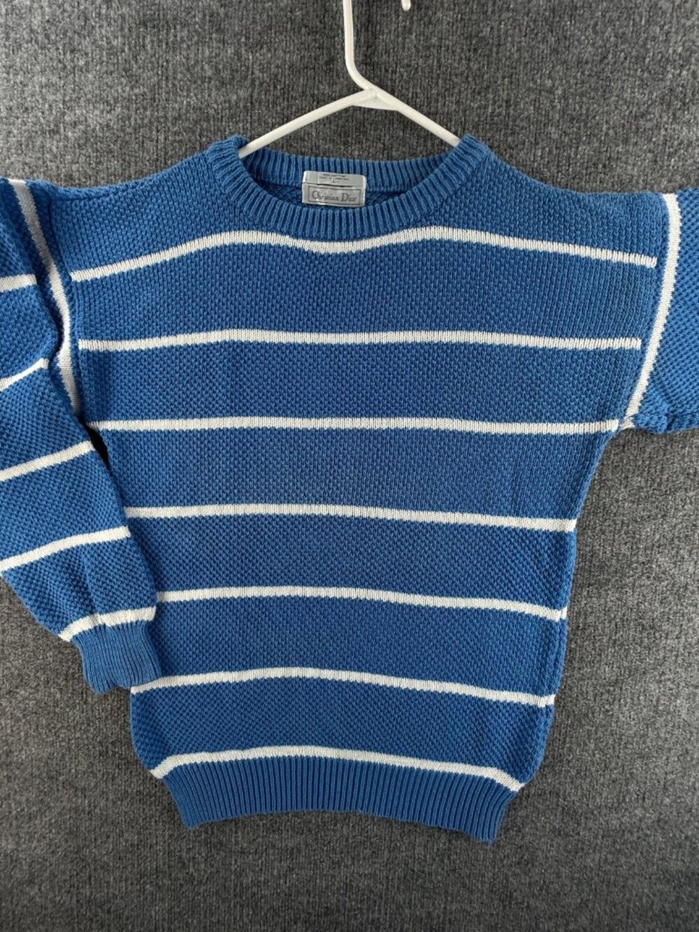 VTG Christian Dior Sweater Cotton Pullover Large Striped Blue Crew Neck Women